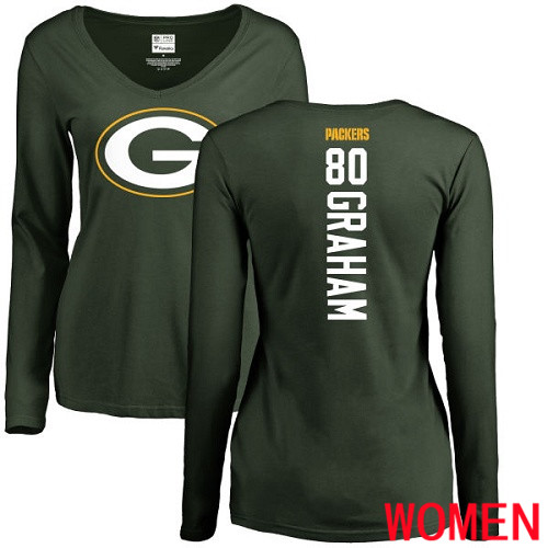 Green Bay Packers Green Women #80 Graham Jimmy Backer Nike NFL Long Sleeve T Shirt